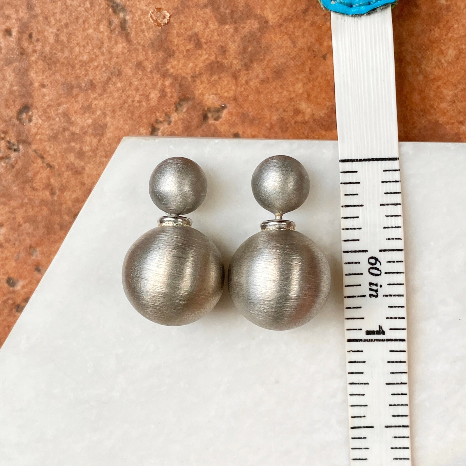 Sterling Silver Matte Satin Finish Double-Ended Ball Earrings 14 MM x 8 MM NEW
