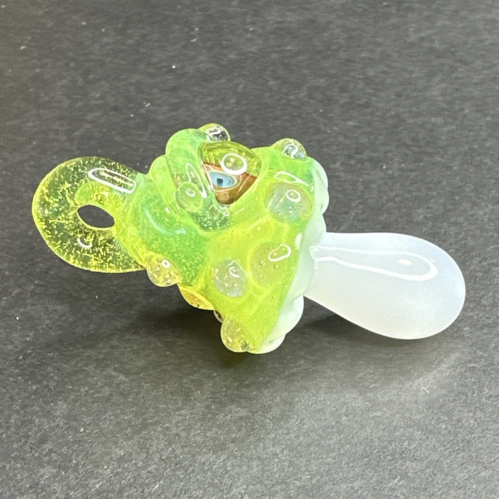 Handmade Art Glass Green Mushroom Eyeball Pendant, Bumpy Fungi Focal Bead Charm