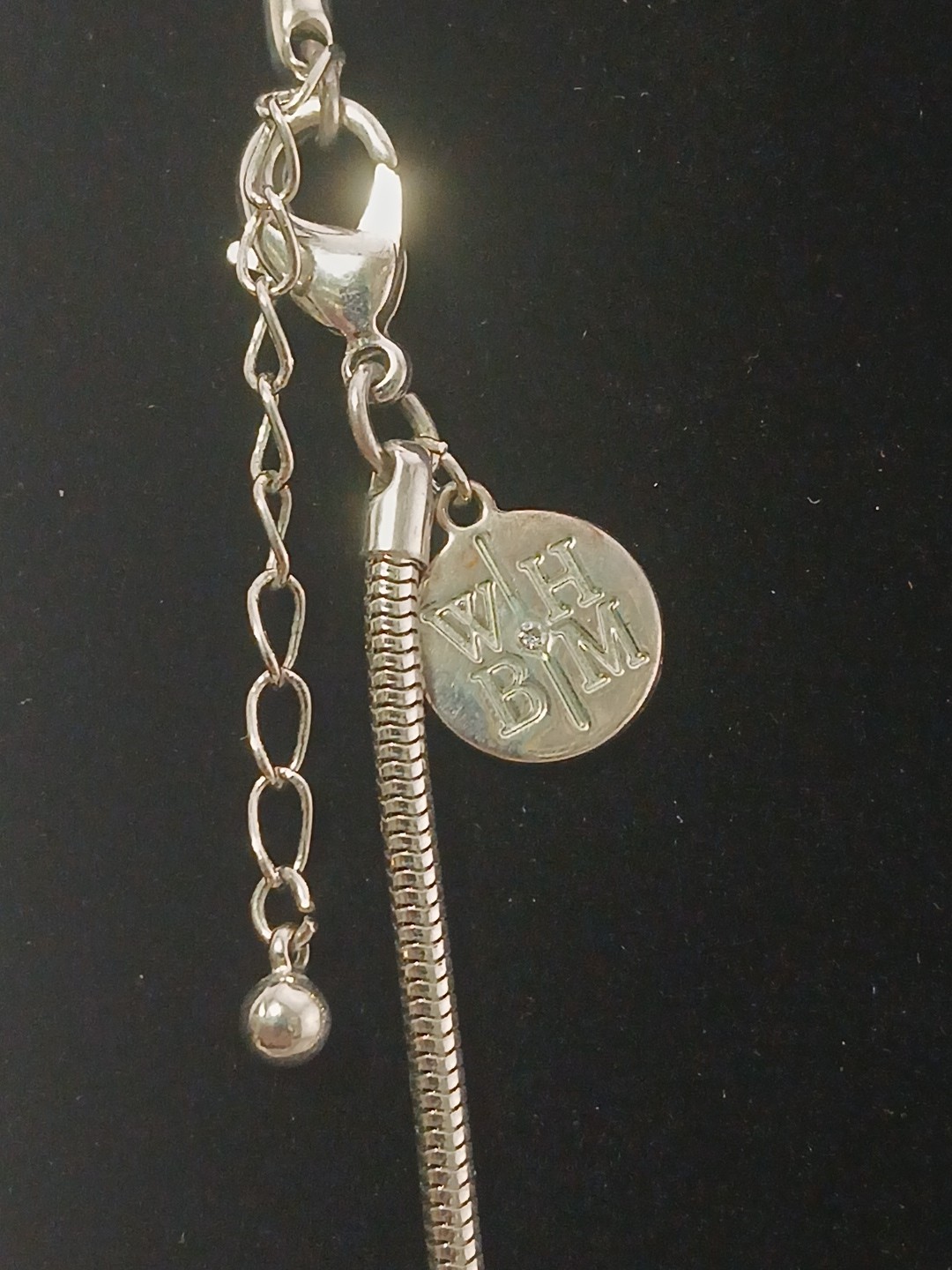 WHBM silvertone snake chain clear baguettes chain tassels pendant necklace