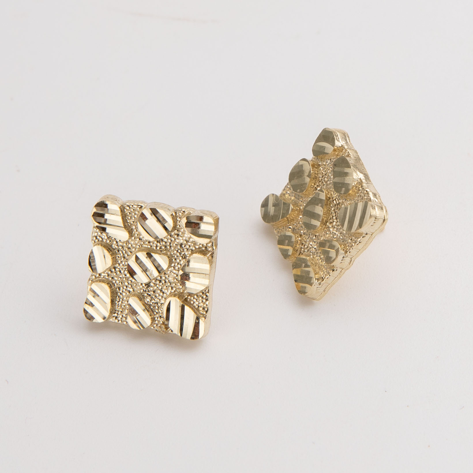 Solid 10K Diamond-Cut Square Nugget Stud Earrings Yellow Gold All Sizes