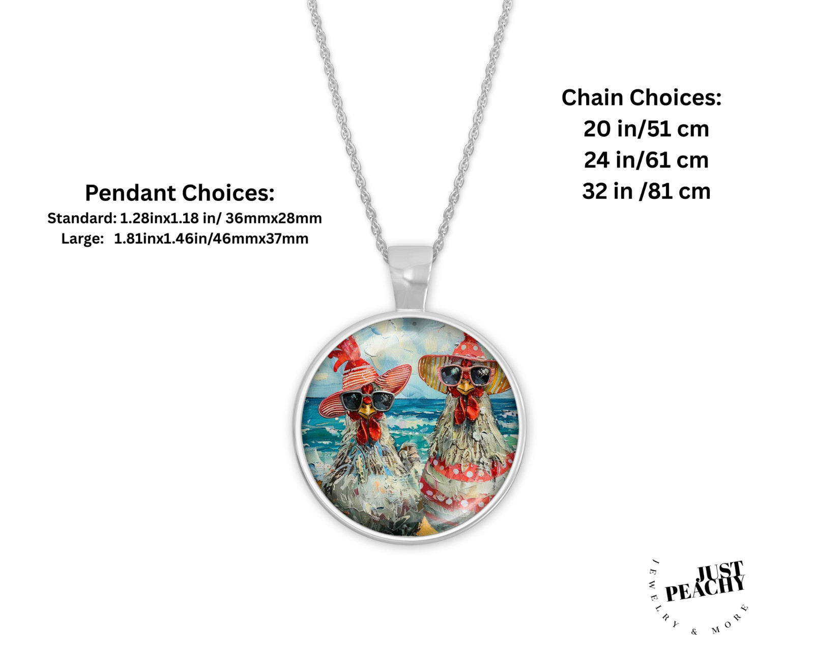 Chicks on the Beach Chicken Funny Silver Jewelry Necklace Set