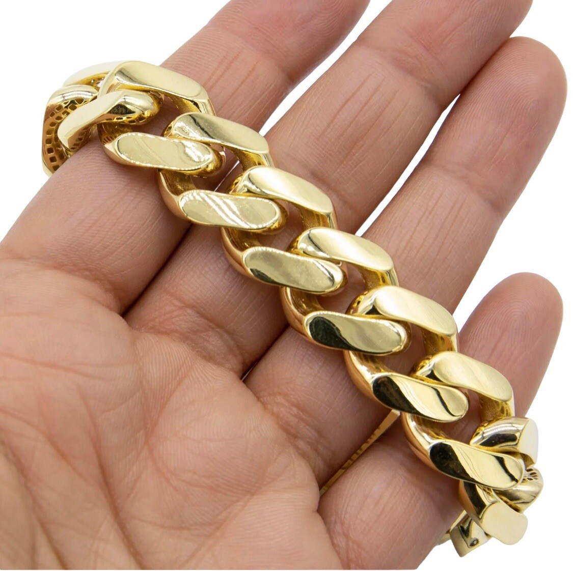 17mm Miami Cuban Royal Link Plain Box Clasp Bracelet Real 10K Yellow Gold 8.5″