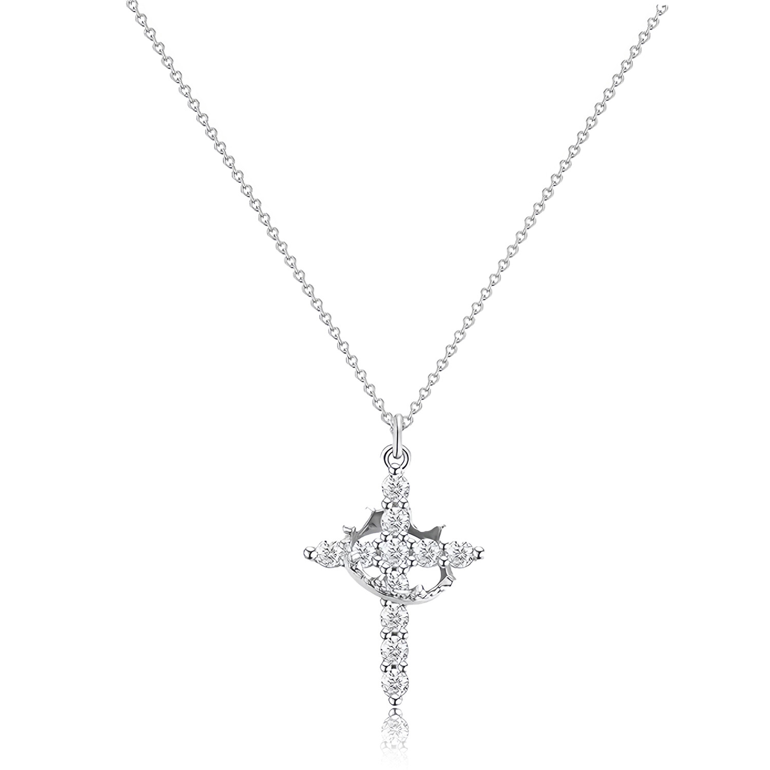 Crown Cross Necklace for Women 18K Gold Plated Crown Cross Pendant Necklace Simp