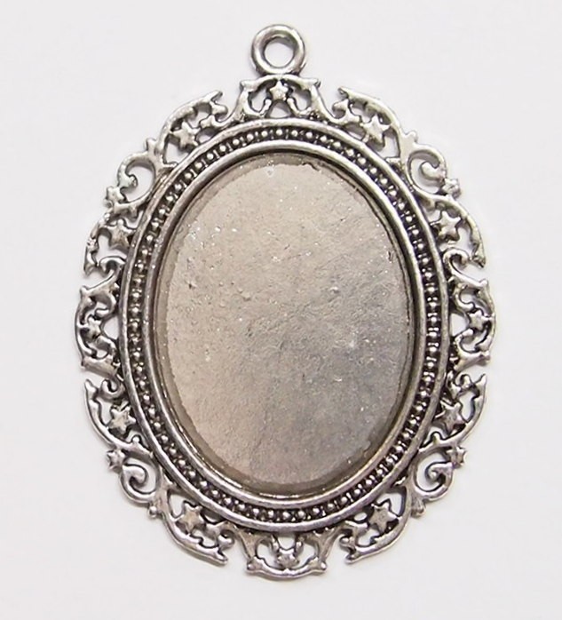 4 of 40x30mm Antique Silver Victorian Floral & Stars Pendant Settings 64x48mm