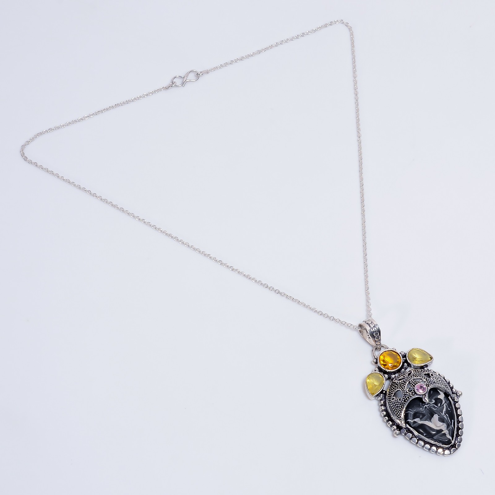 Peridot Zircon Stone Handmade 925 Sterling Silver Pendant Necklace 18.5″ Q270