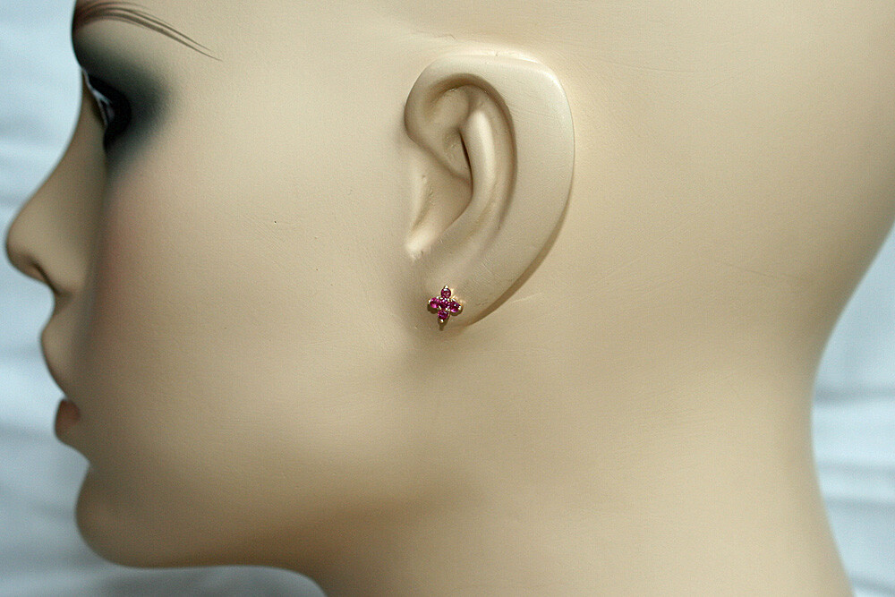 9ct Gold Ruby studs Cluster Earrings Gift Boxed Made in UK
