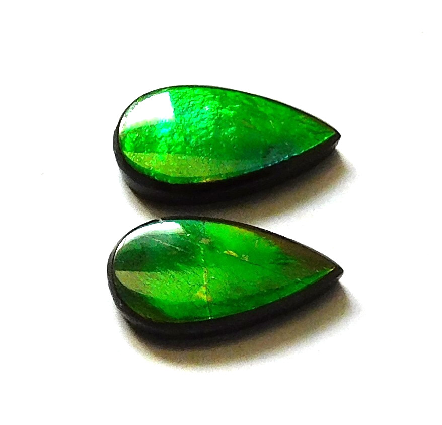6.90 Cts Natural Ammolite (15mmx8mm each) Loose Cabochon Match Pair JK28