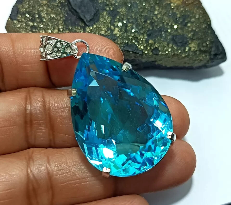 Certified Natural 100 Ct+ Brazilian Blue Pear Topaz Pendant Loose Gemstone