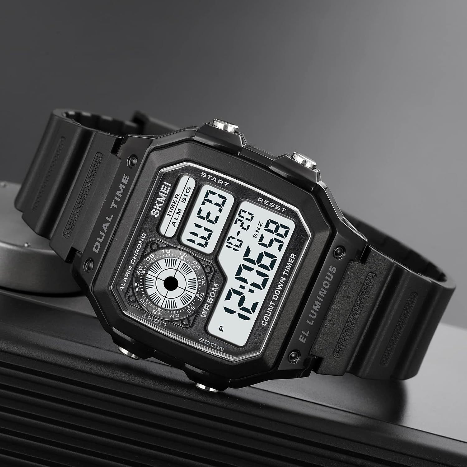Reloj Para Hombre Skmei Resistente Al Agua Acero Inoxidable Hora Mundial Negro