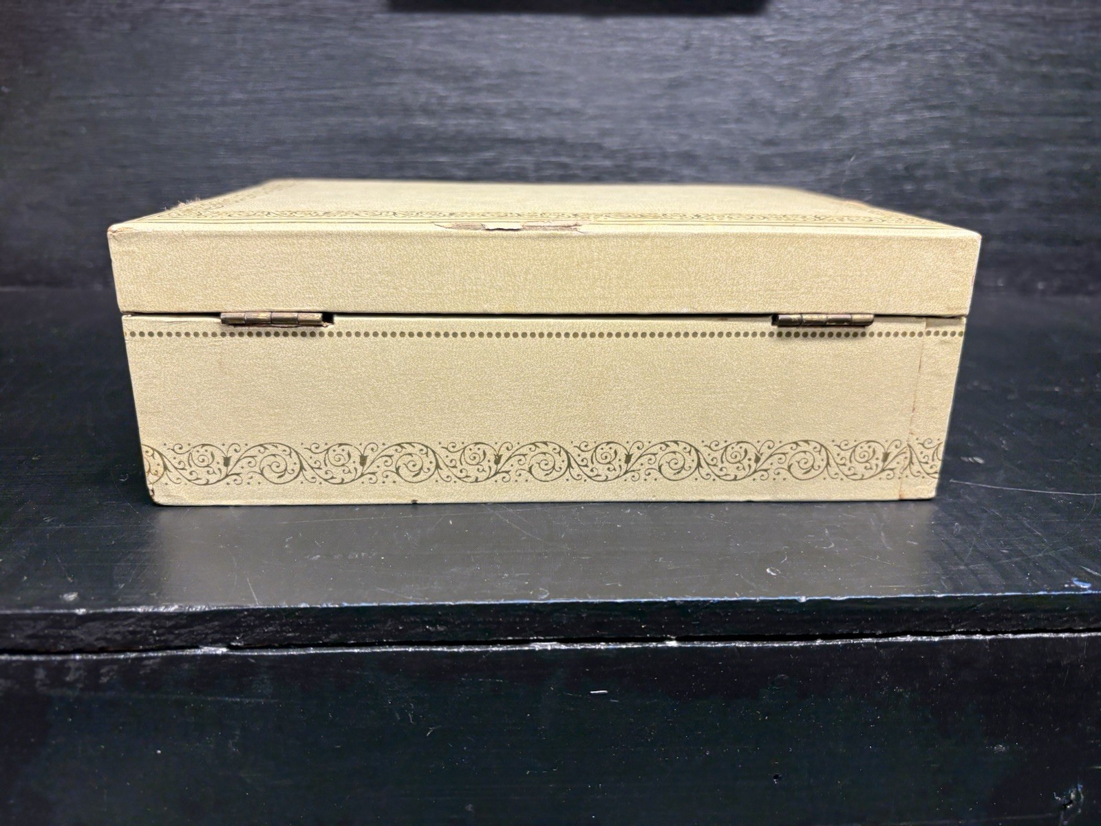 Vintage White/Cream Jewelry Box With Red Velvet Lining, Mirror And Key See Pics