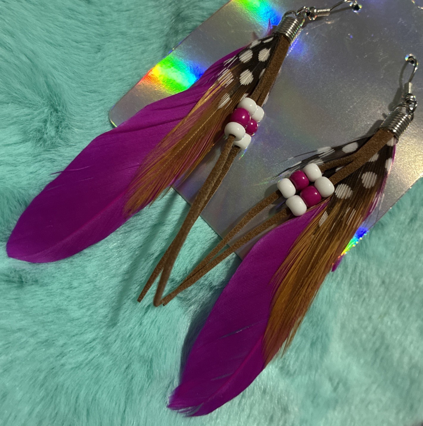 Dark Pink Feather Fashion Earrings. Lightweight. Cute. Casual. Business. Daily.