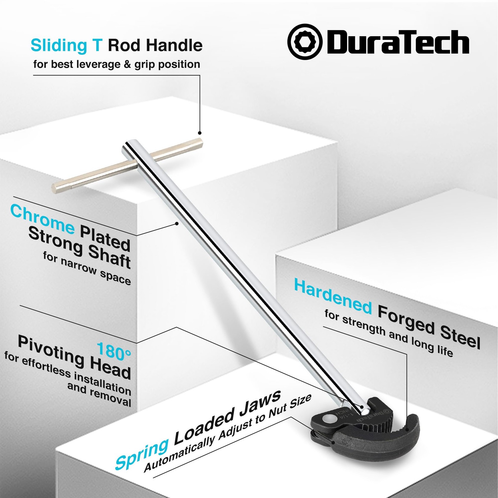 DURATECH 11″ Basin Wrench, Sink Adjustable Tap Silver