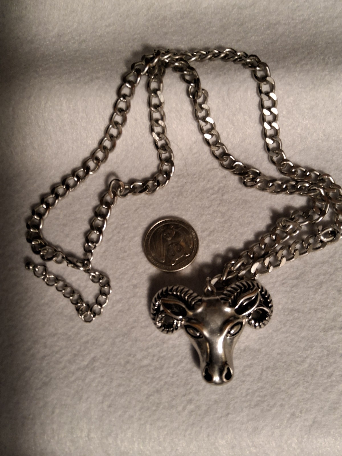 Mens Chain Necklace With Pendant Ram. Silver Color Chunky Chain. Up To 28in.