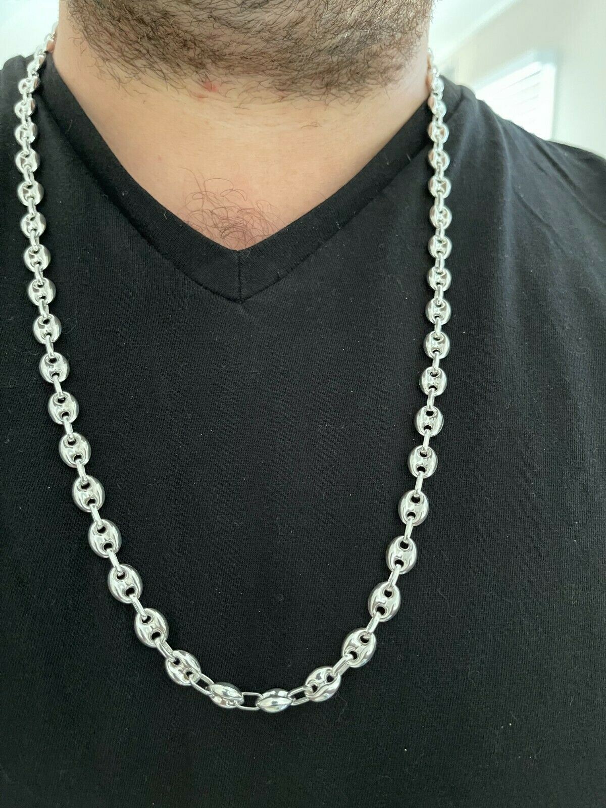 Real 925 Sterling Silver 8mm Puffed Mariner Link Chain Necklace Bracelet 7″-30″