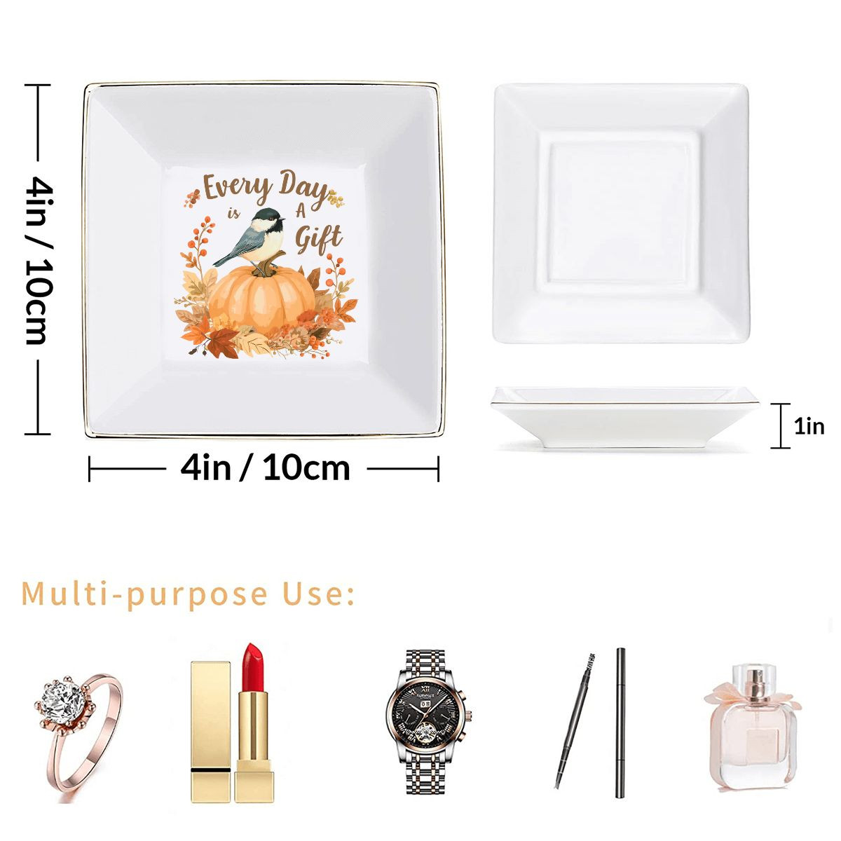 Every Day Is A Gift Bird on Pumpkin Jewelry Dish Trinket Ring Holder Fall Decor