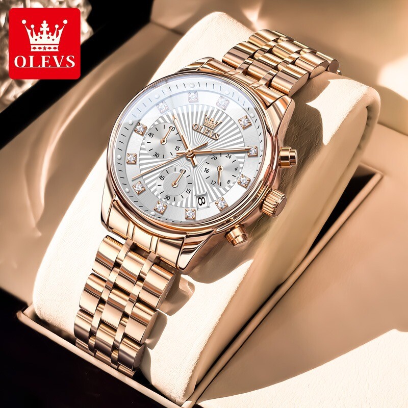 OLEVS Calendar Women’s Quartz Watch Waterproof Chronograph Wristwatch for Ladies