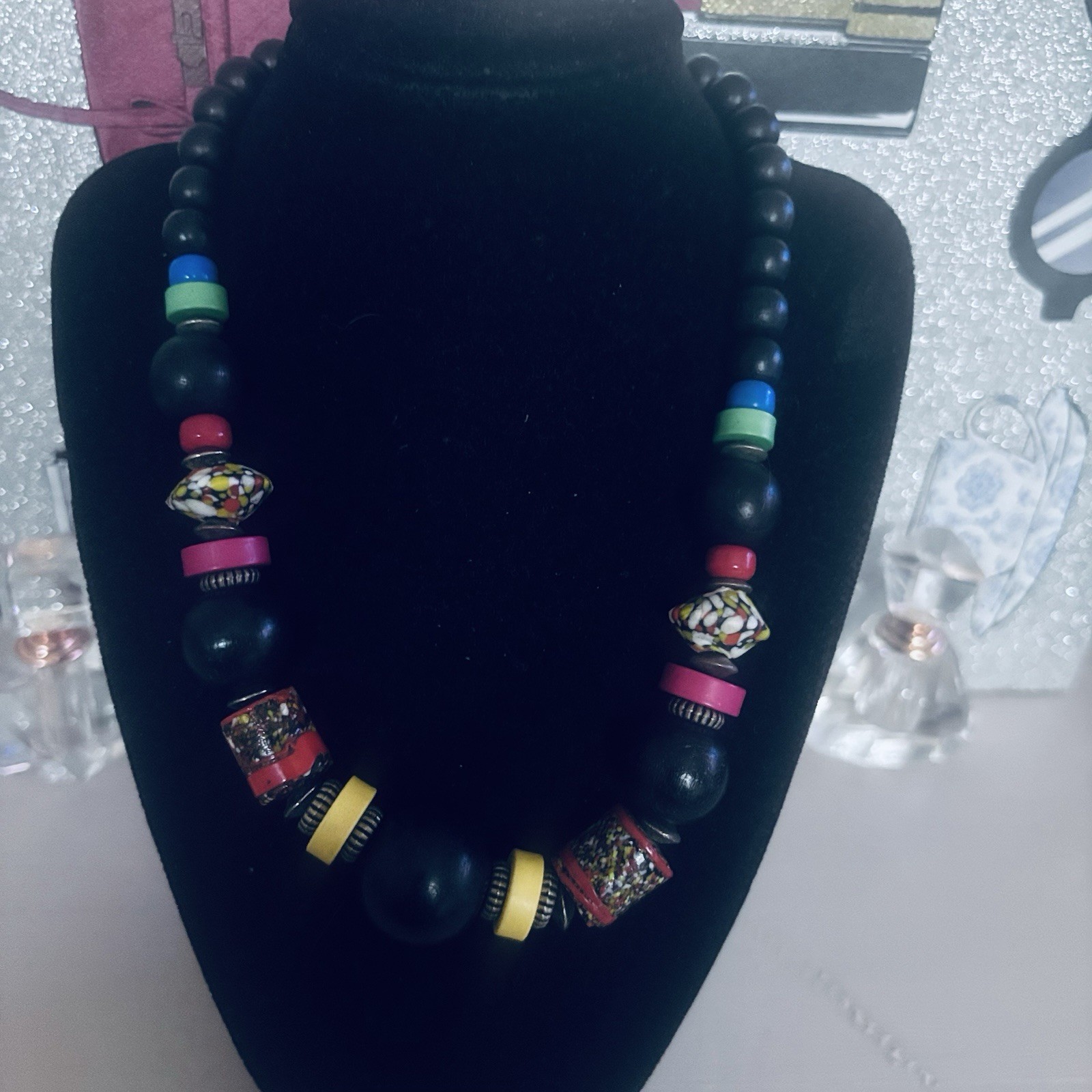Multicolor Wood Glass Plastic Beaded Necklace Ball/Bead Chain Lobster Clasp