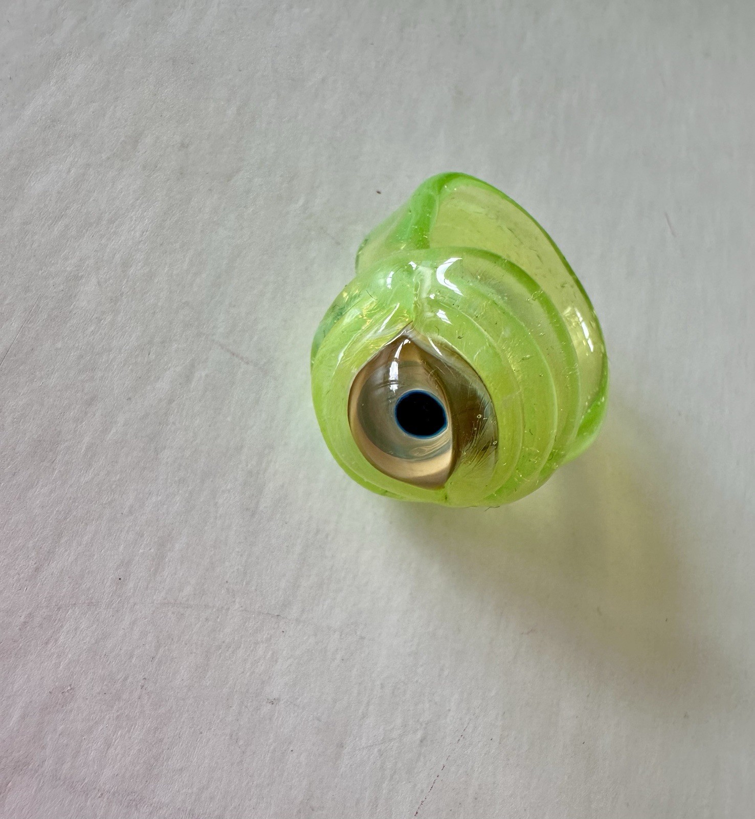 Blown Glass UV Light Reactive Neon Green Eyeball Ring