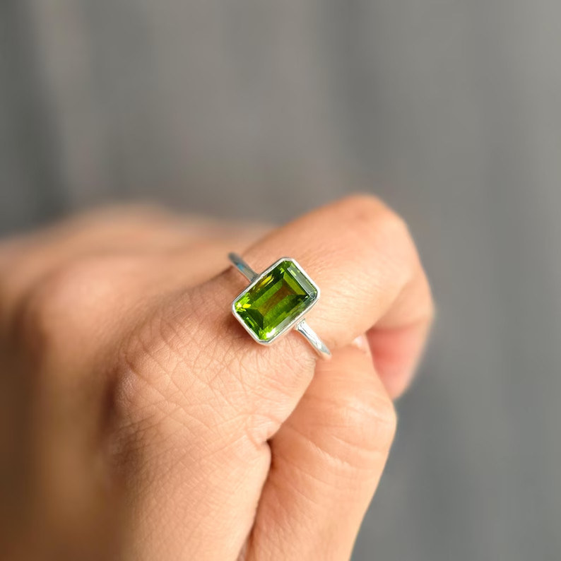 Peridot Ring, 925 Sterling Silver, Peridot Quartz Ring, Birthstone Ring All Size