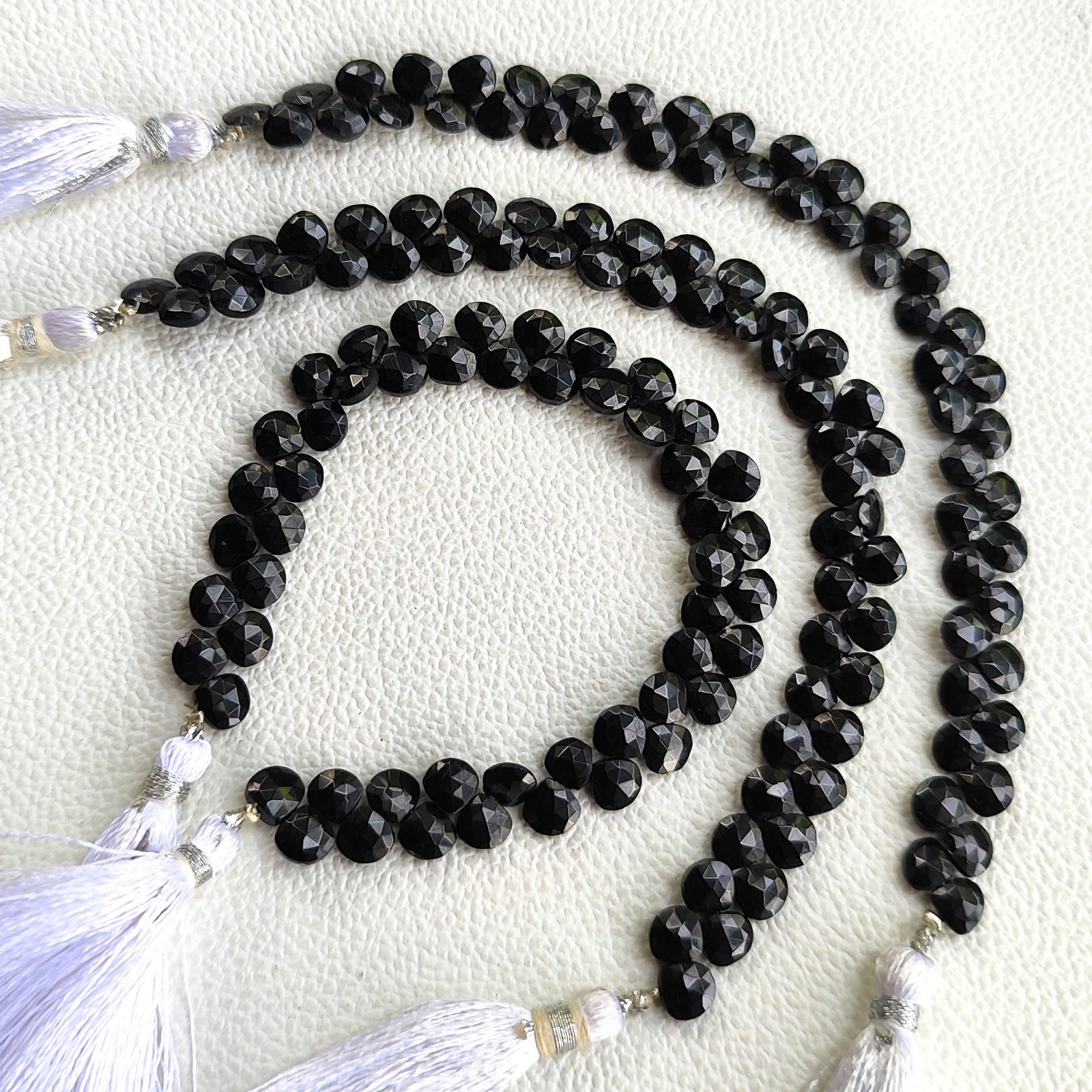 Genuine India Black Spinel 6mm Faceted Heart Briolette Beads 7″ Gemstone Strand