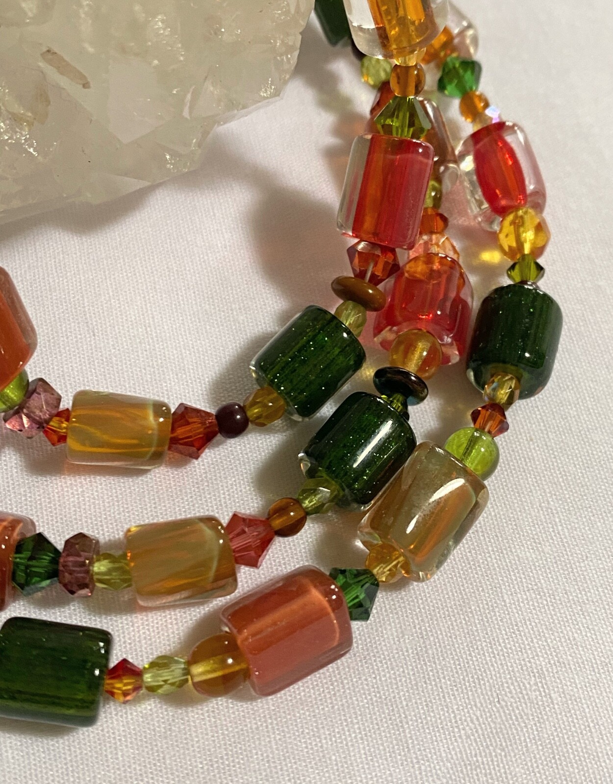 Studio Crafted LISA OAKLEY Shades of Watermelon Art Glass Bead 22” Necklace