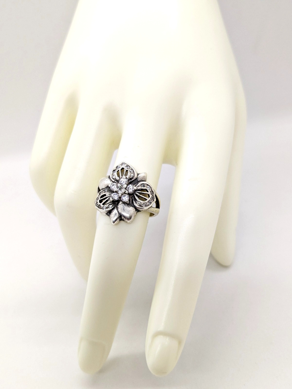 Vintage Luxury RING Silver 925 FLOWER with Bright Stones-size: 8US (17.7mm)| #14