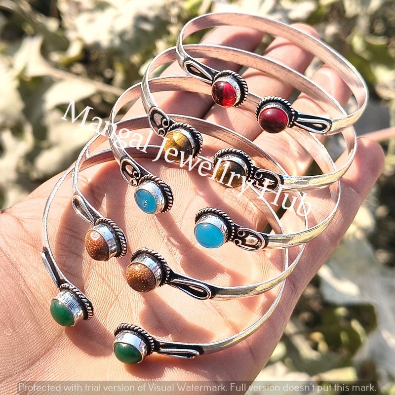 Cat Eye & Mix Gemstone 25PC Cuff Bangle Lot 925 Sterling Silver Plated Jewellery