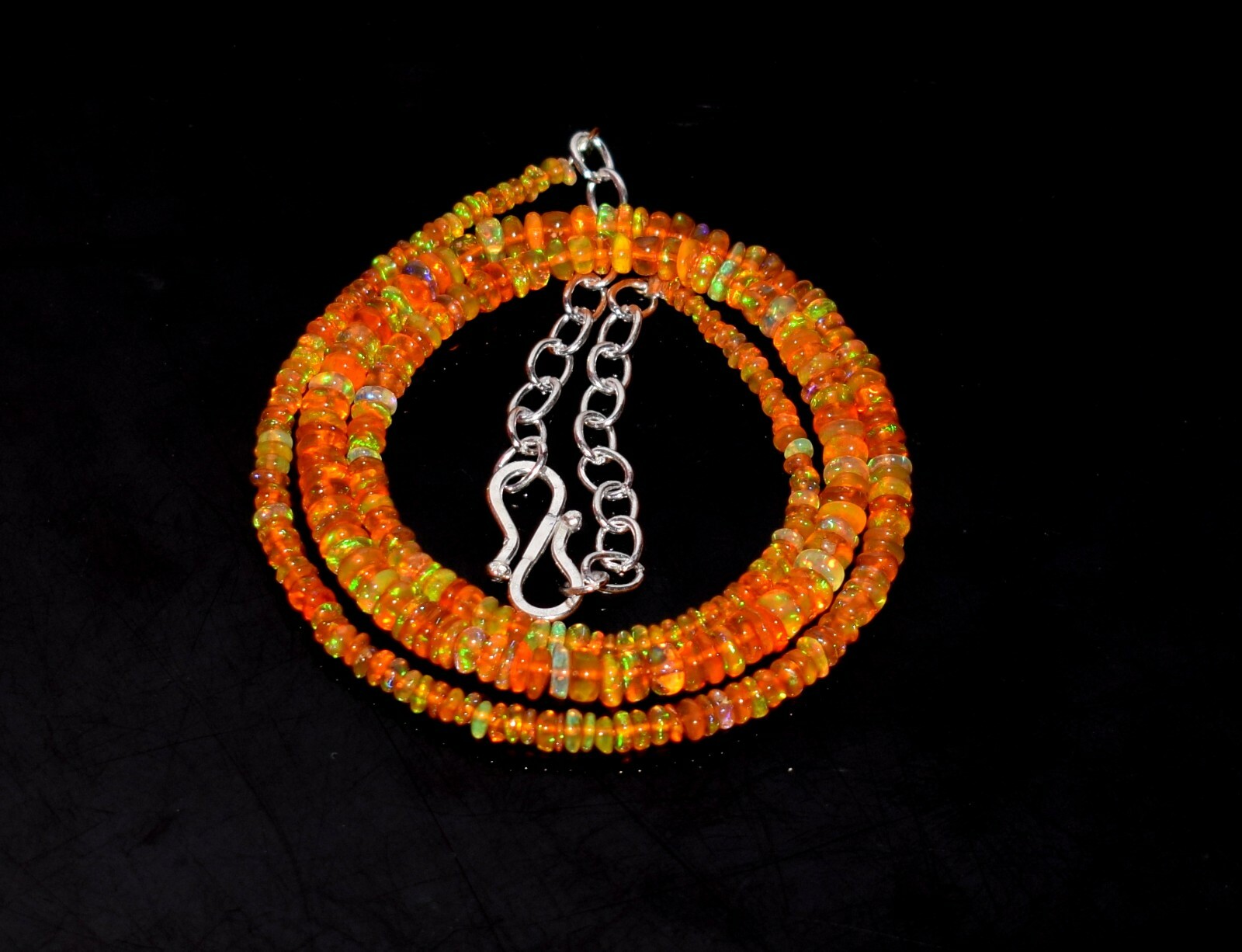 16″Natural Ethiopian Orang Opal Wello Fire Opal Gemstone Beads Necklace