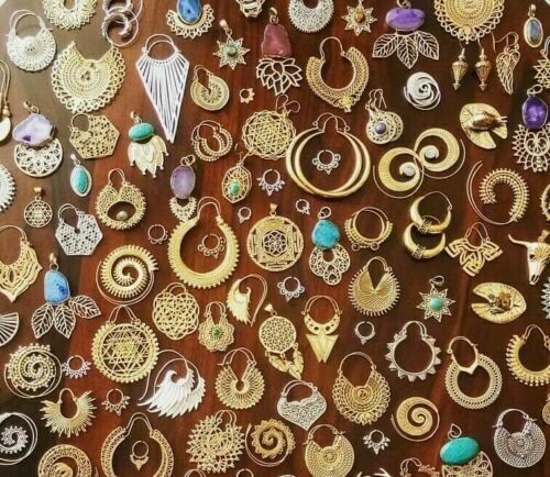 50 PAIRS WHOLESALE LOT MIX SACRED MANDALA HOOP BRASS TRIBAL BOHO HIPPY EARRINGS