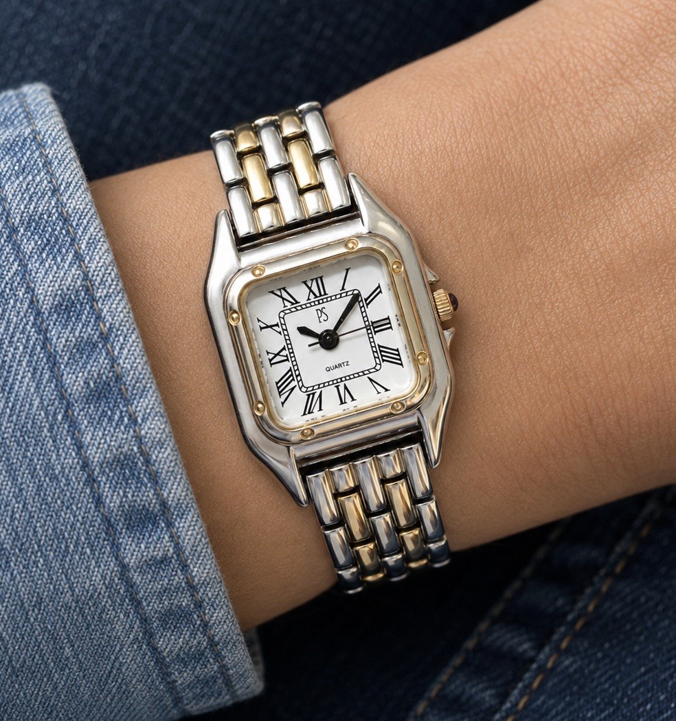 😍 RUNS GREAT! Neo Vintage 1990s PAUL SEBASTIAN Roman Numeral Quartz Tank Watch