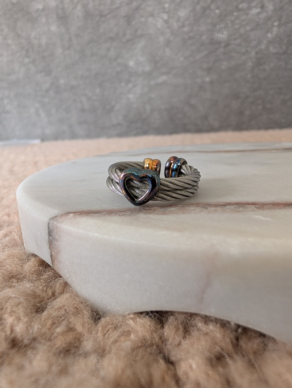 Vintage Charriol Stainless Steel Cable Heart Ring Sz US 6-7