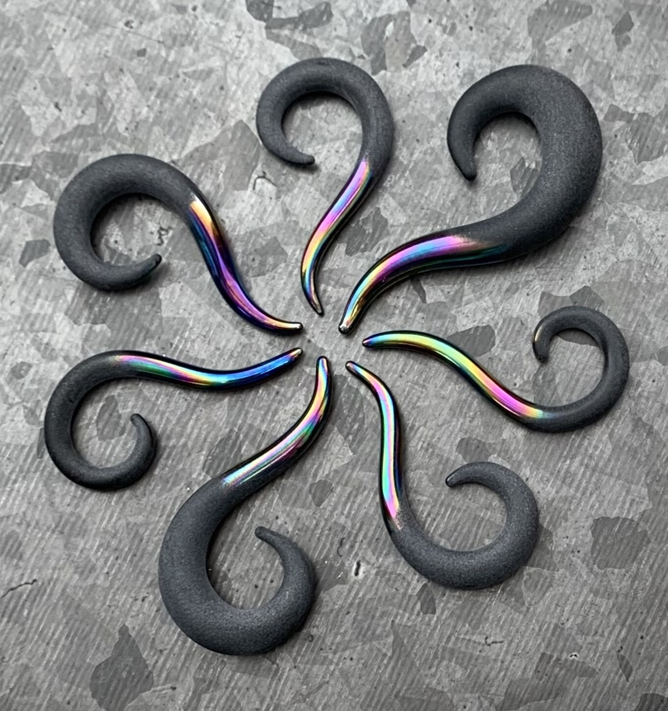 PAIR Two-Toned Matte & Rainbow Glass Spiral Hanging Tapers Expander Plugs Gauges