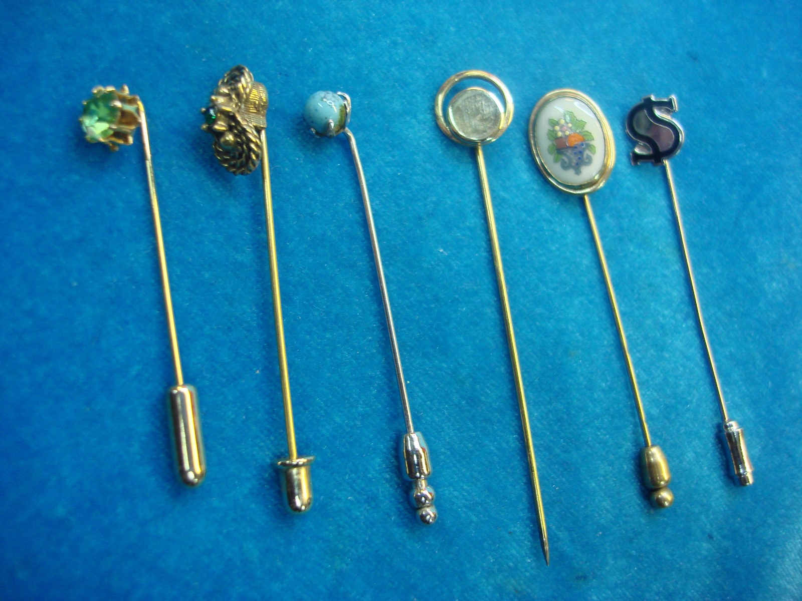 6 DIFF. VINTAGE STICK PINS – PRETTY!