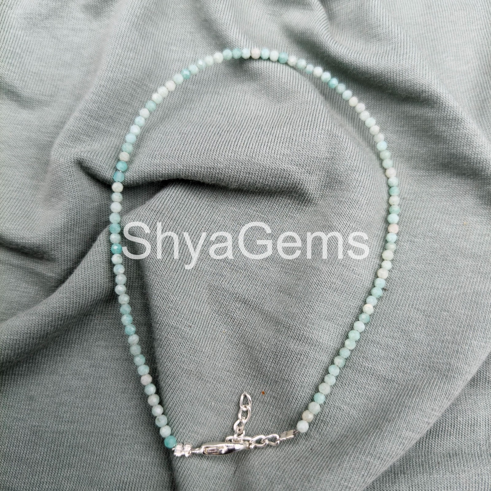 Amazonite Anklet Bracelet 2mm Faceted Gemstone, Dainty Boho Crystal Anklet, Min
