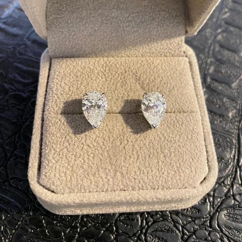 3TCW Pear Cut Lab Created Diamond Women’s Stud Earring 14k White Gold plated