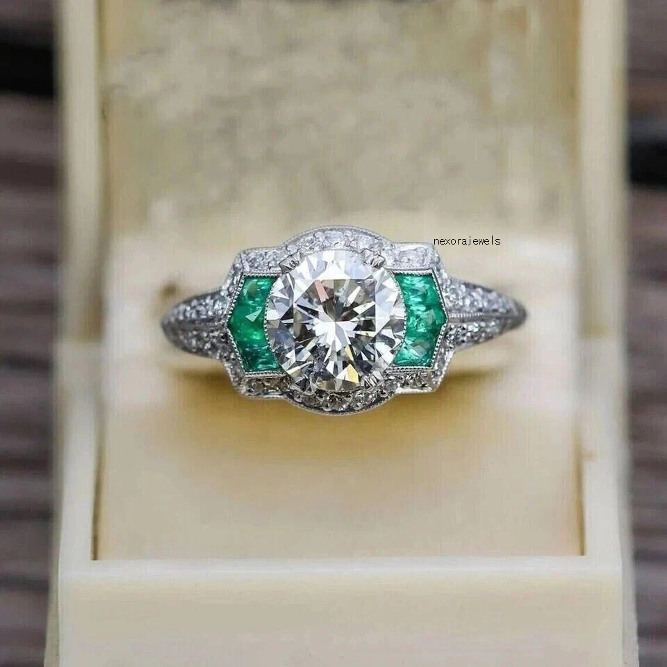 2.15Ct Art Deco Style Lab Created Diamond Engagement Gift 14K White Gold FN Ring