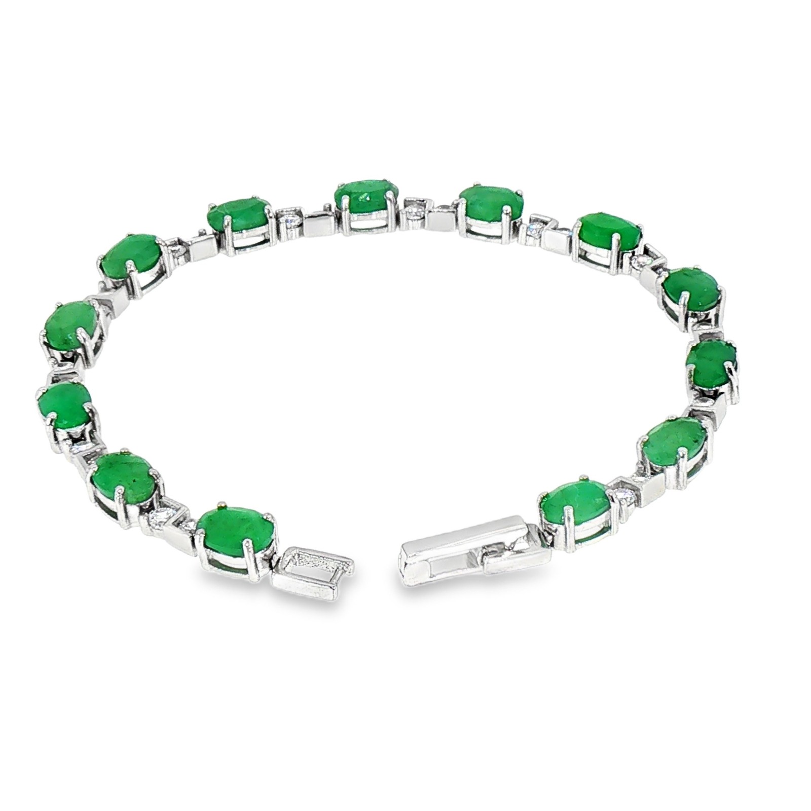 925 Sterling Silver Natural Emerald Bracelet Oval 11.48gm Top Rich Green
