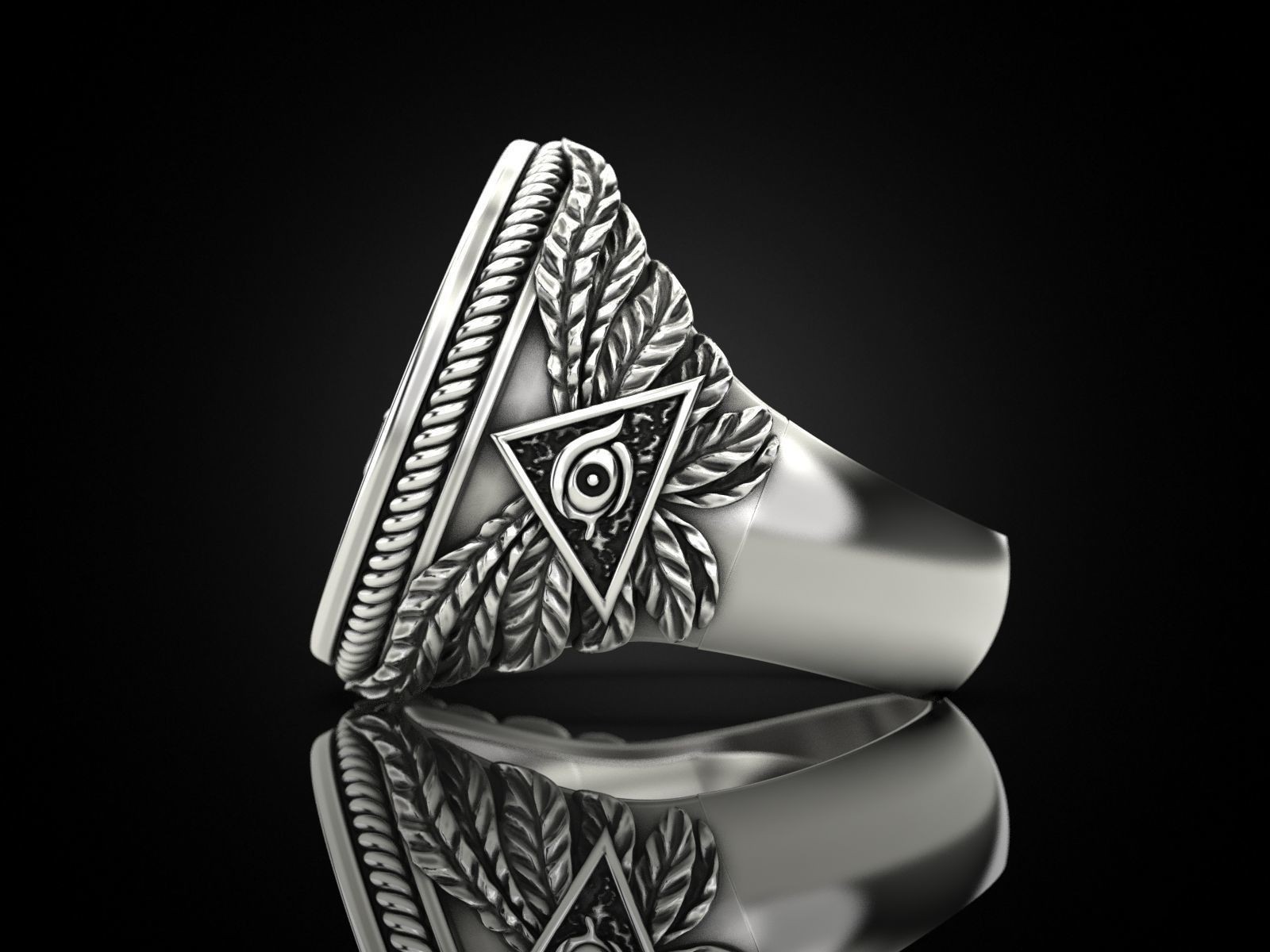 Oxidized Men’s Master Masonic All Seeing Eye 925 Sterling Silver Statement Rings