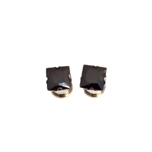 PAIR-Super Black Square Gem Steel Stash Screw On Ear Plugs 04mm/6 Gauge