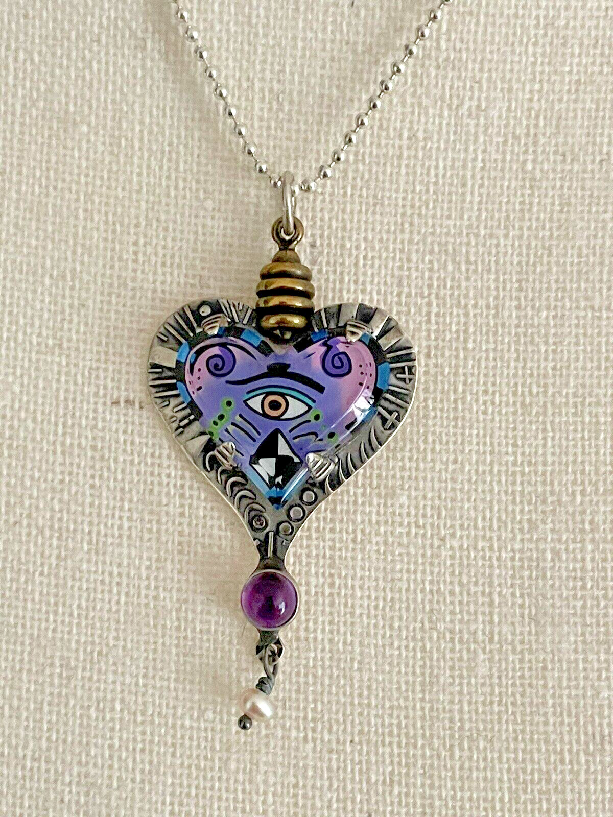 MILLODOT Jane Carpenter Eye Heart Sterling Lucite Pendant Necklace
