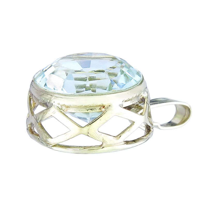 Aquamarine Round 585 Yellow Gold Pendant Circa 1965
