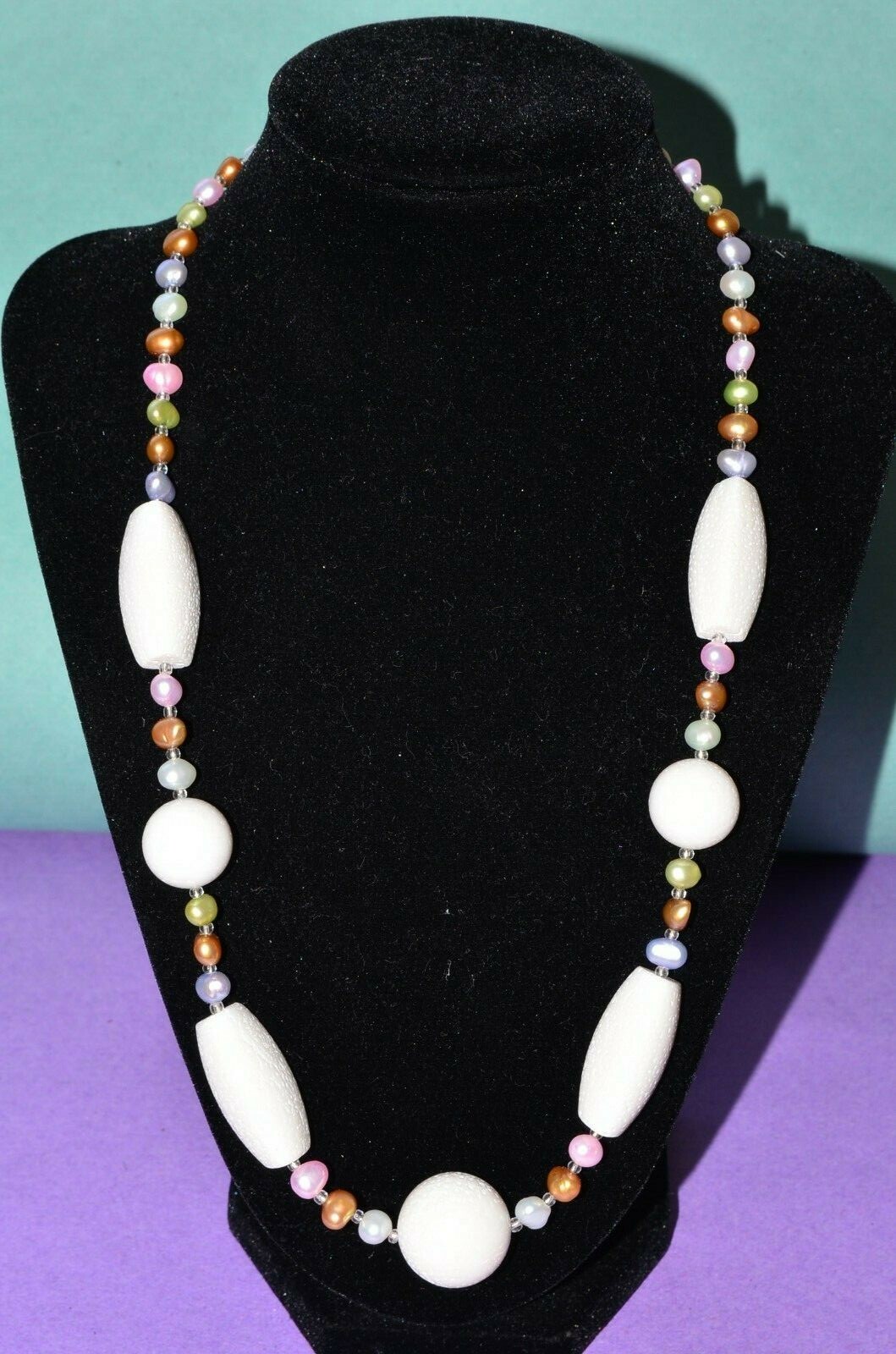 White Genuine Coral & Pearl Bead Necklace Chic Statement White Gold Jewelry