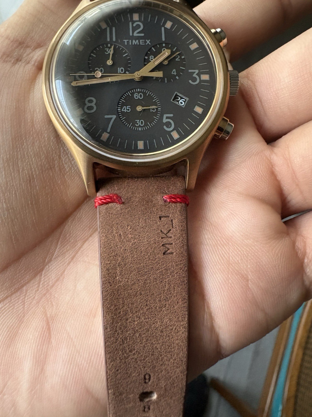 NEW Timex MK1 Rose Gold Steel Chronograph Leather Strap Watch TW2R96300