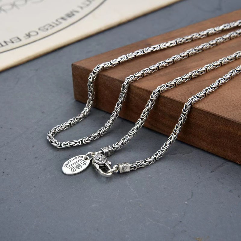 Pure 925 Sterling Silver Chain Men Women 2.5mm Width Byzantine Link Necklace
