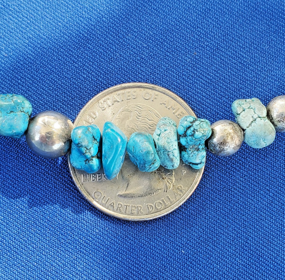 Original NATIVE VINTAGE NAVAJO TURQUOISE STERLING SILVER Beads NECKLACE 21″ INCH