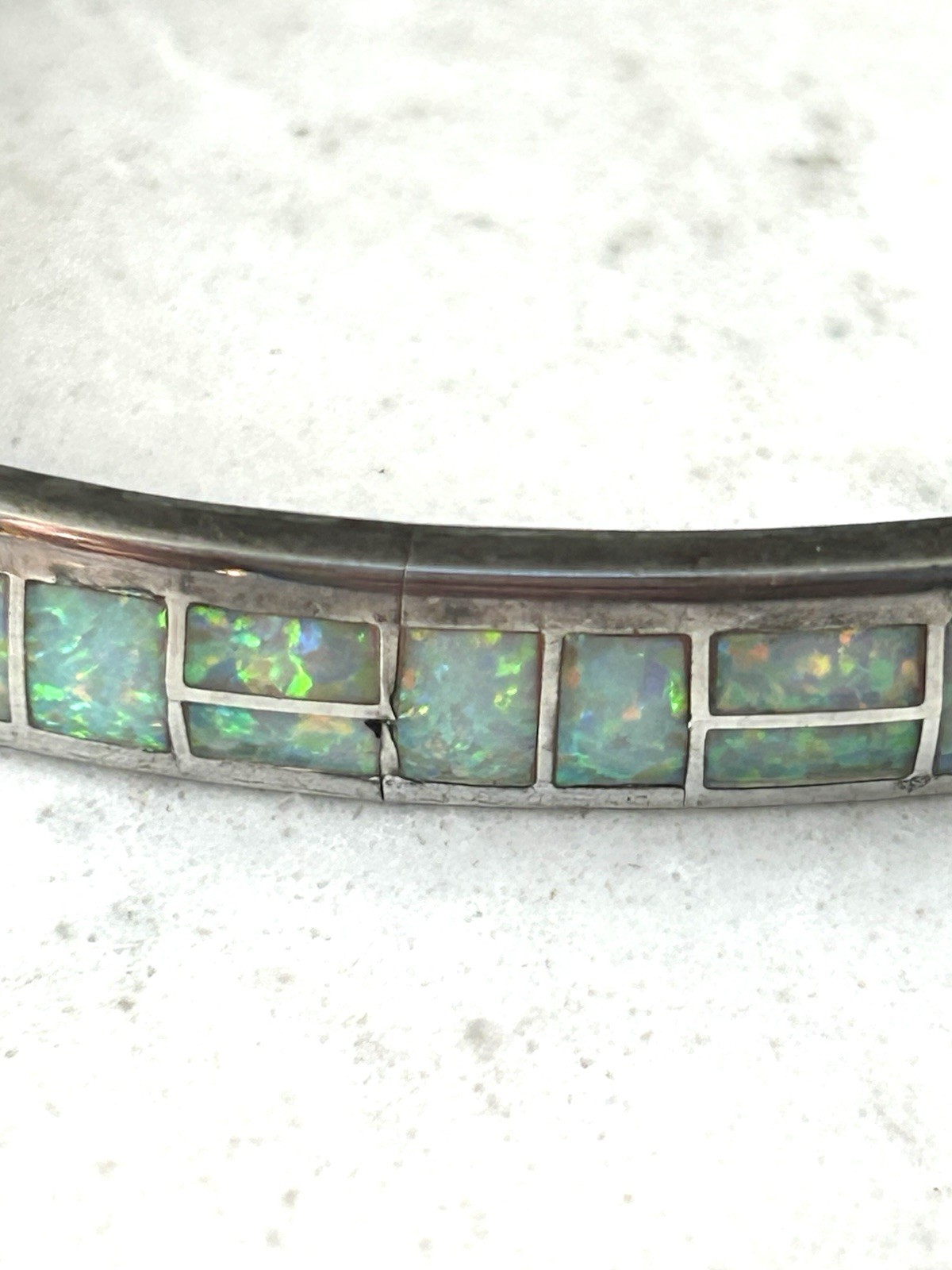 Sterling Silver Opal Inlay Cuff Bracelet – Iridescent Blue-Green