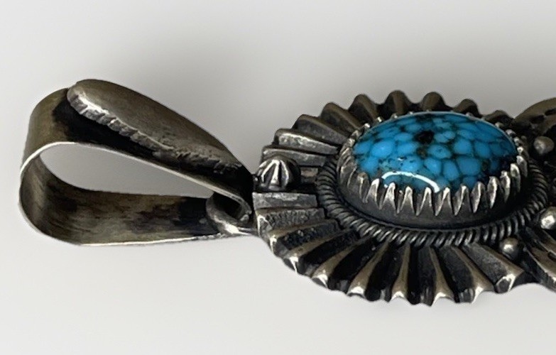 Derrick Gordon Navajo Spiderweb Turquoise Necklace Pendant Sterling Silver