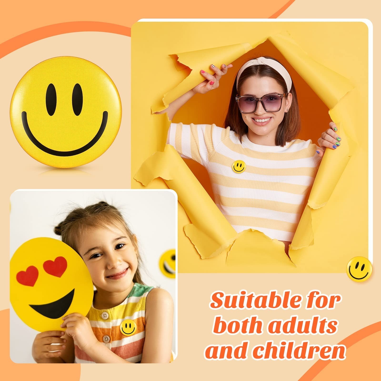 200 Pcs Happy Smile Face Button Pins Retro Pinback Badge