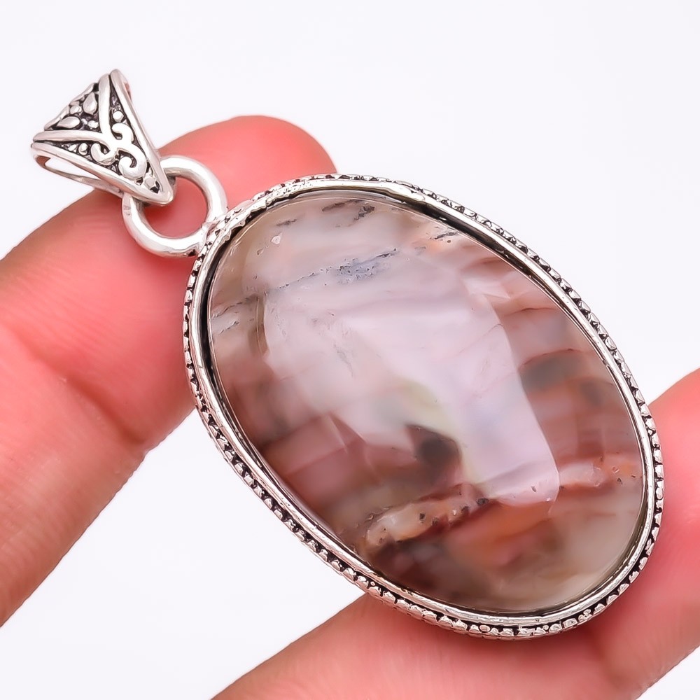 Natural Polychrome Jasper Gemstone 925 Silver Plated Jewelry Pendant 2.1″ S192