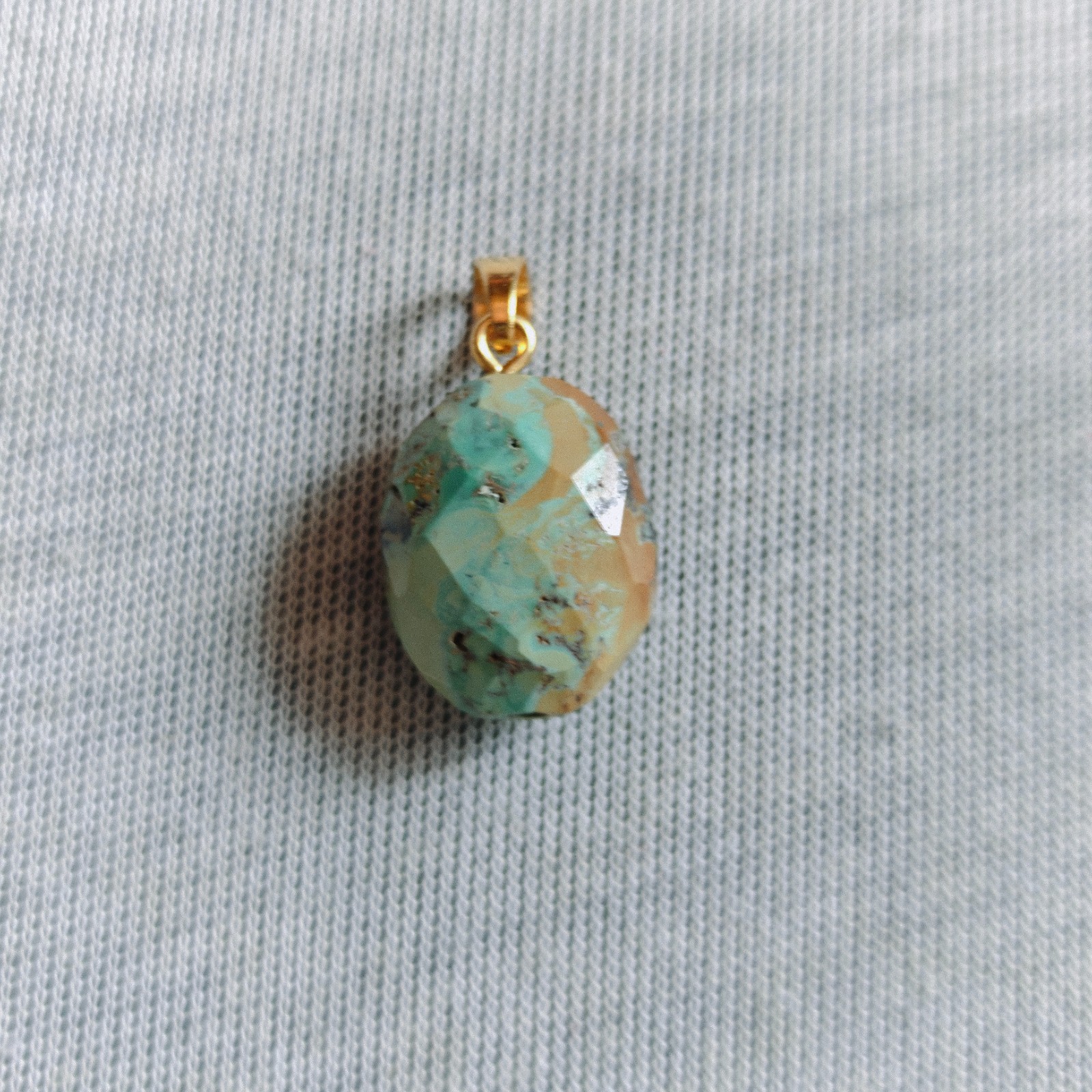 Natural Tibetan Turquoise Oval Cut Beads Brass Pendant Handmade Jewelry
